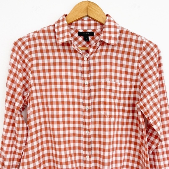 J. Crew Red Gingham Plaid Tie Front Button Down Shirt Size 4 - Picture 2 of 13